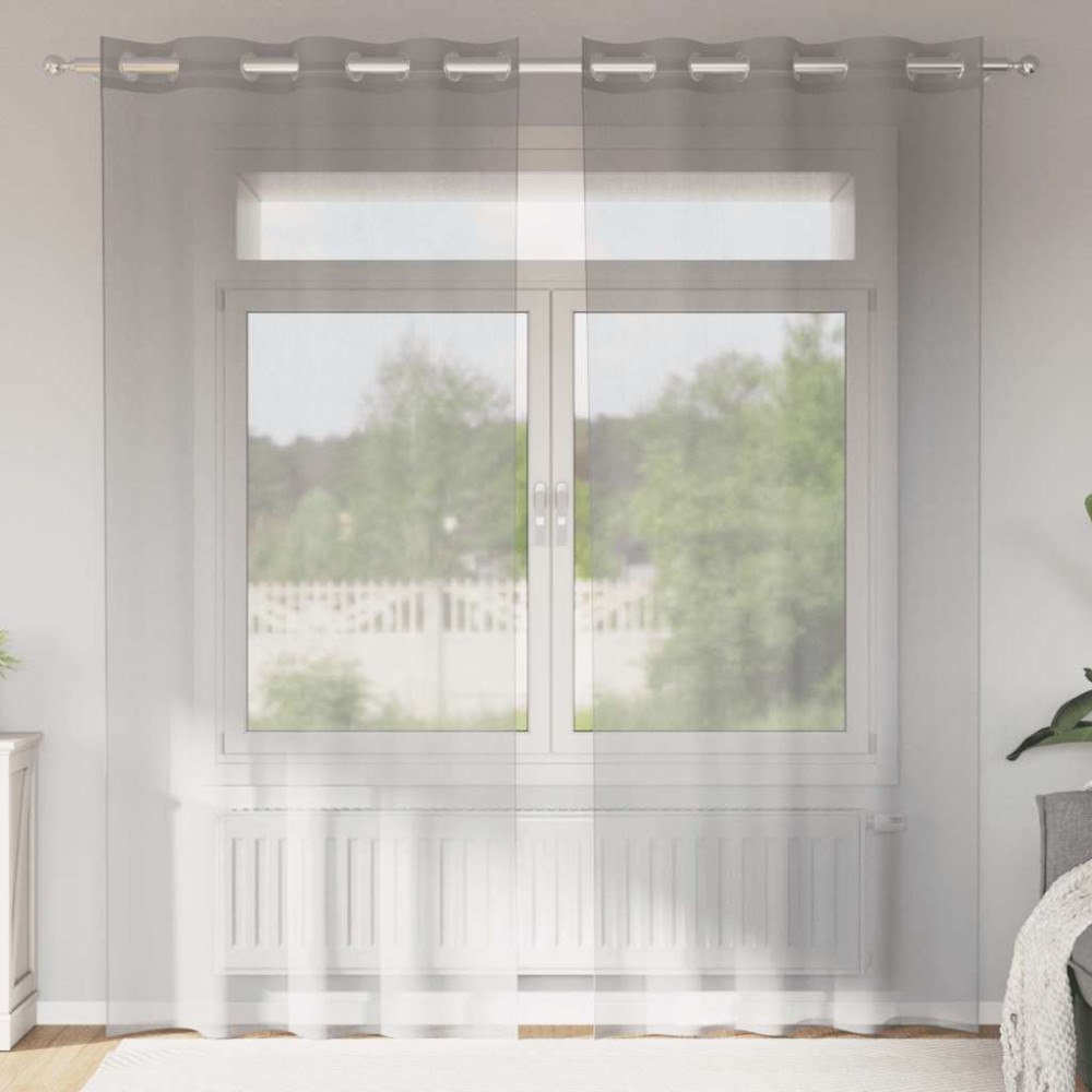 vidaXL Voile gardiner med genomföringar 2 st ljusgrå 140x225 cm
