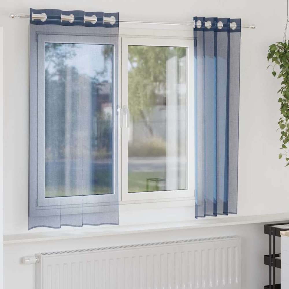 vidaXL Voile gardiner med genomföringar 2 delar kungsblå