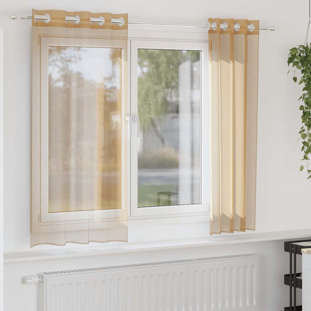 vidaXL Voile gardiner med genomföringar 2 st sand