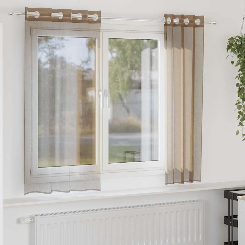 vidaXL Voile gardiner med genomföringar 2 delar ljusbrun