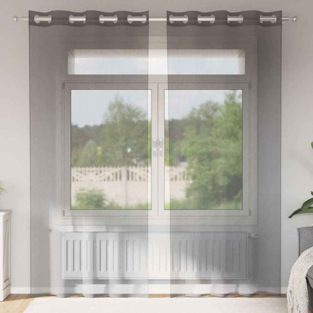 vidaXL Voile gardiner med genomföringar 2 delar ljusbrun
