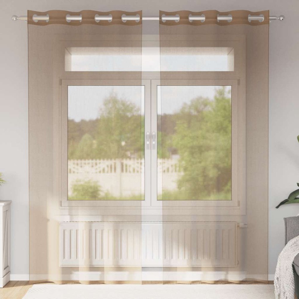 vidaXL Voile gardiner med genomföringar 2 delar ljusbrun