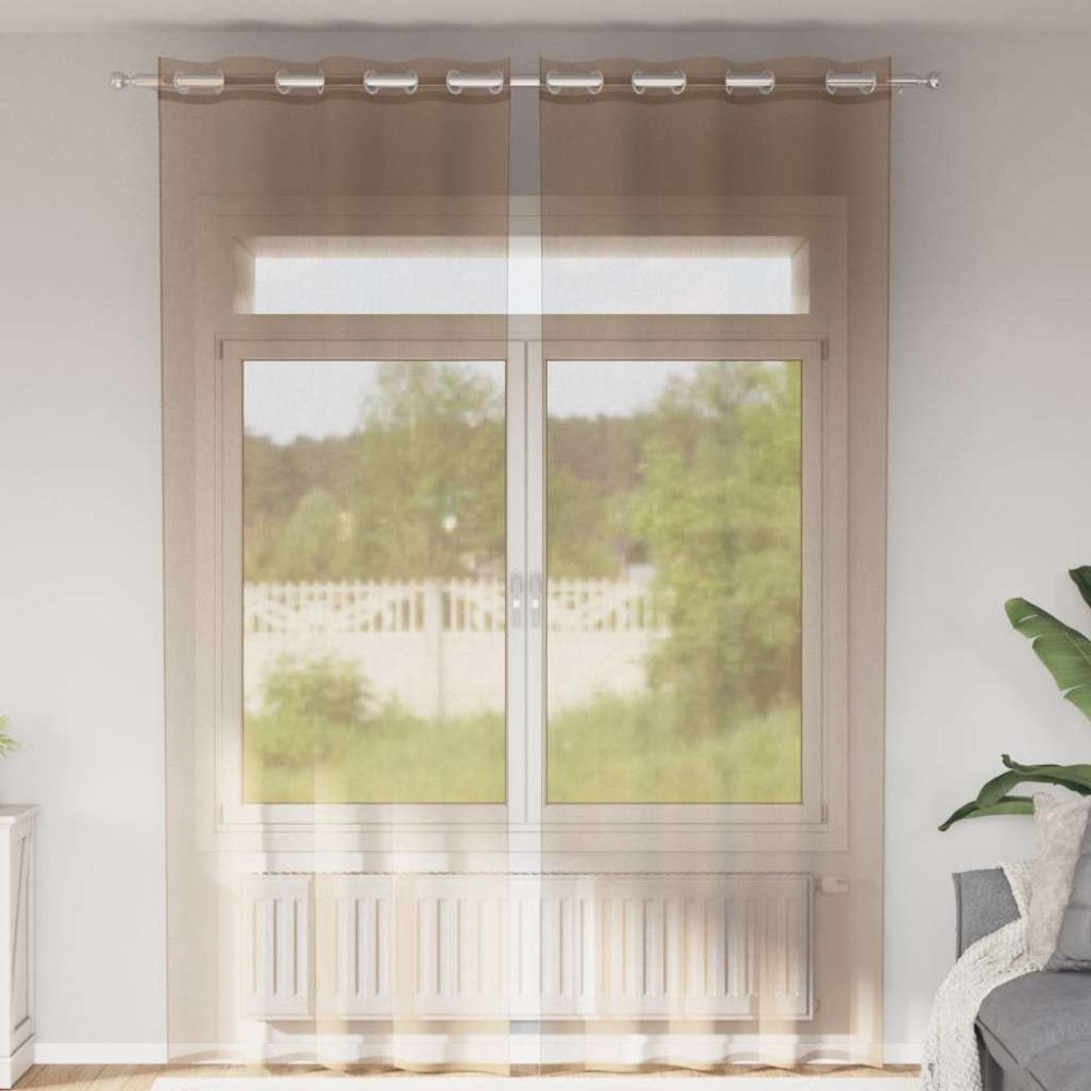 vidaXL Voile gardiner med genomföringar 2 delar ljusbrun