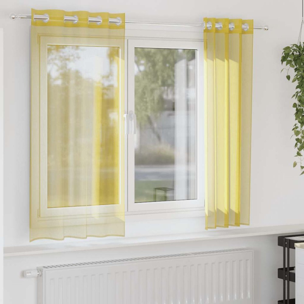 vidaXL Voile gardiner med genomföringar 2 st gul