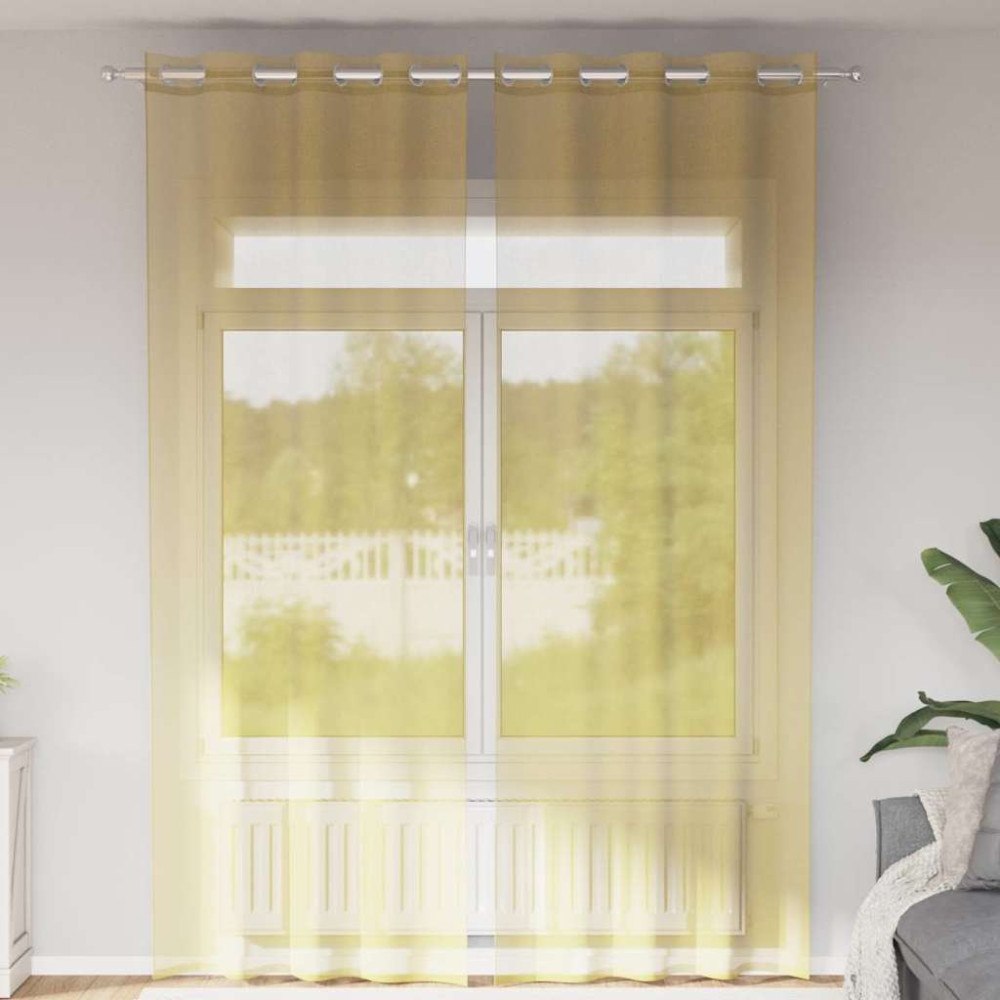 vidaXL Voile gardiner med genomföringar 2 st gul