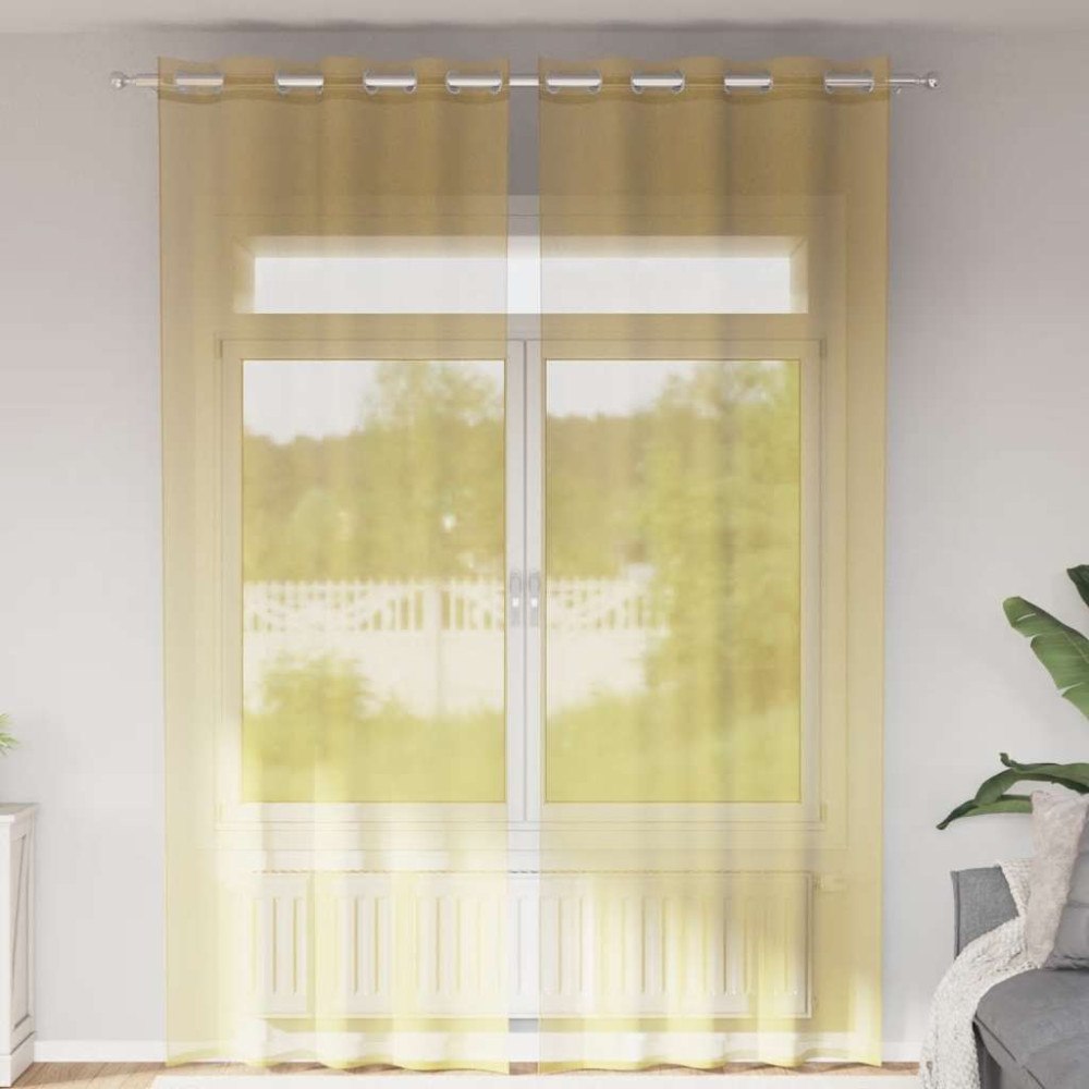 vidaXL Voile gardiner med genomföringar 2 st gul