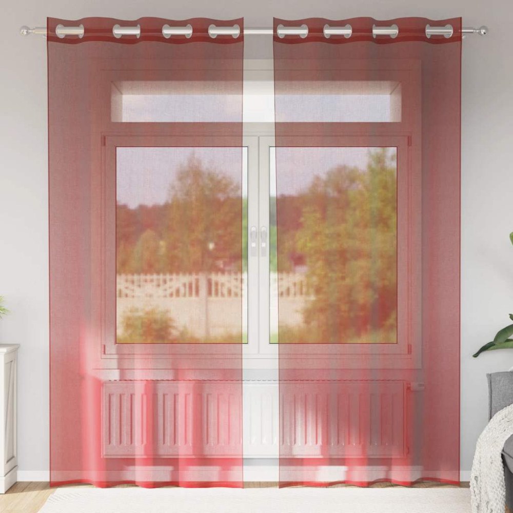 vidaXL Voile gardiner med genomföringar 2 delar vinröd