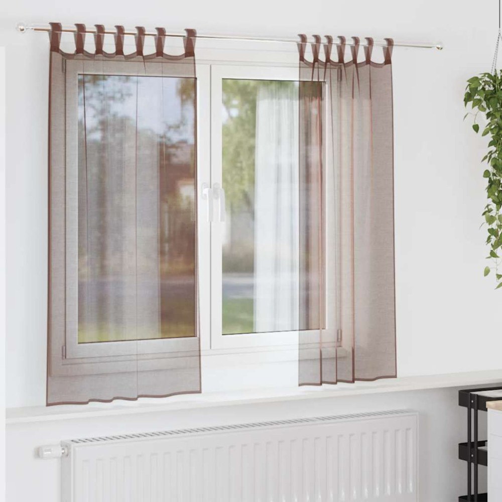 vidaXL Voile gardiner med stångfickor 2 st bruna