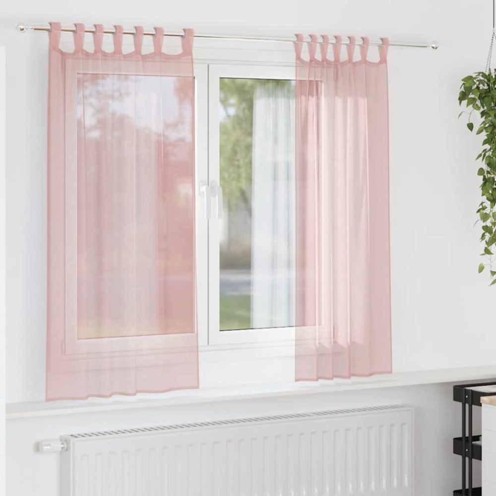vidaXL Voile gardiner med stångfickor 2 st rosa