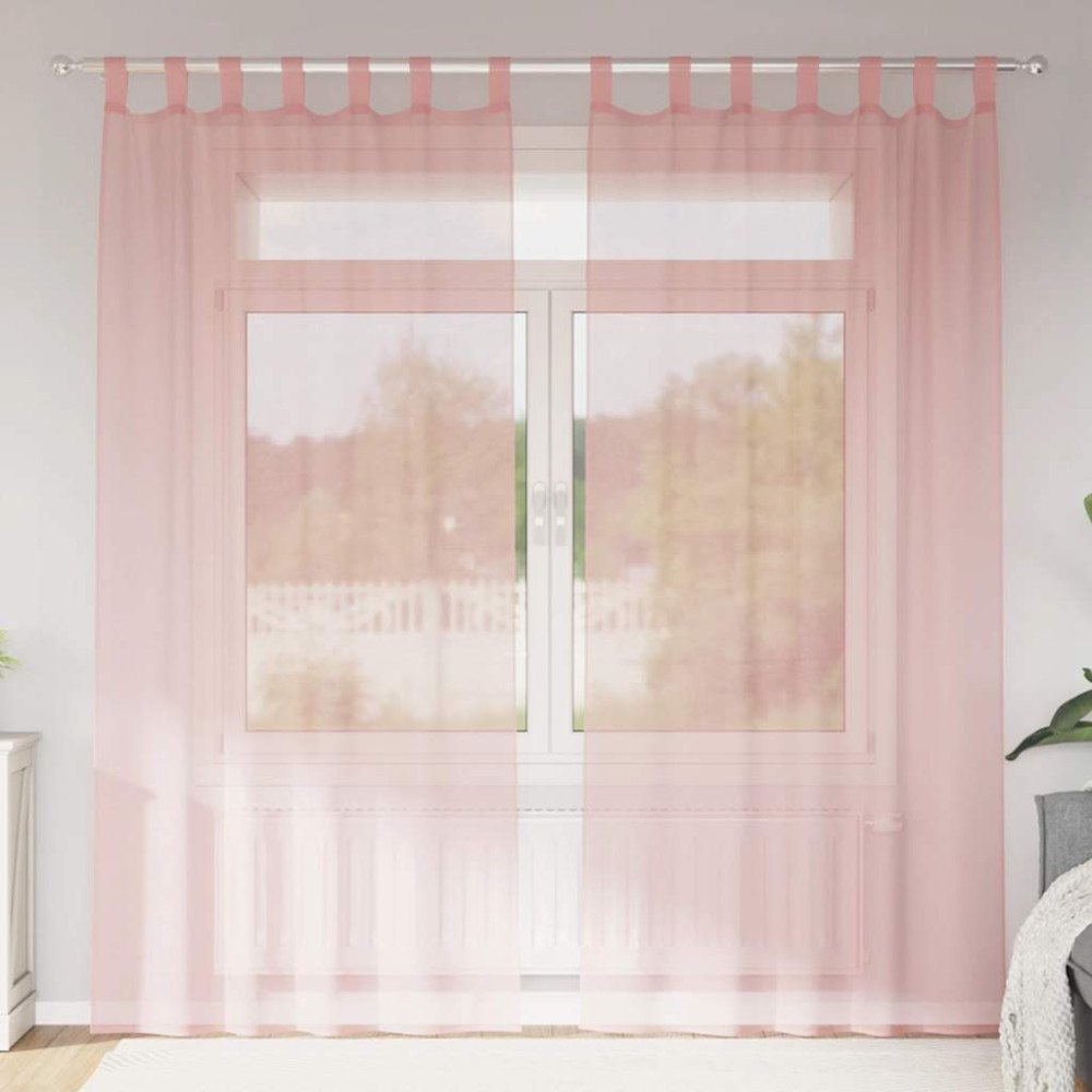 vidaXL Voile gardiner med stångfickor 2 st rosa