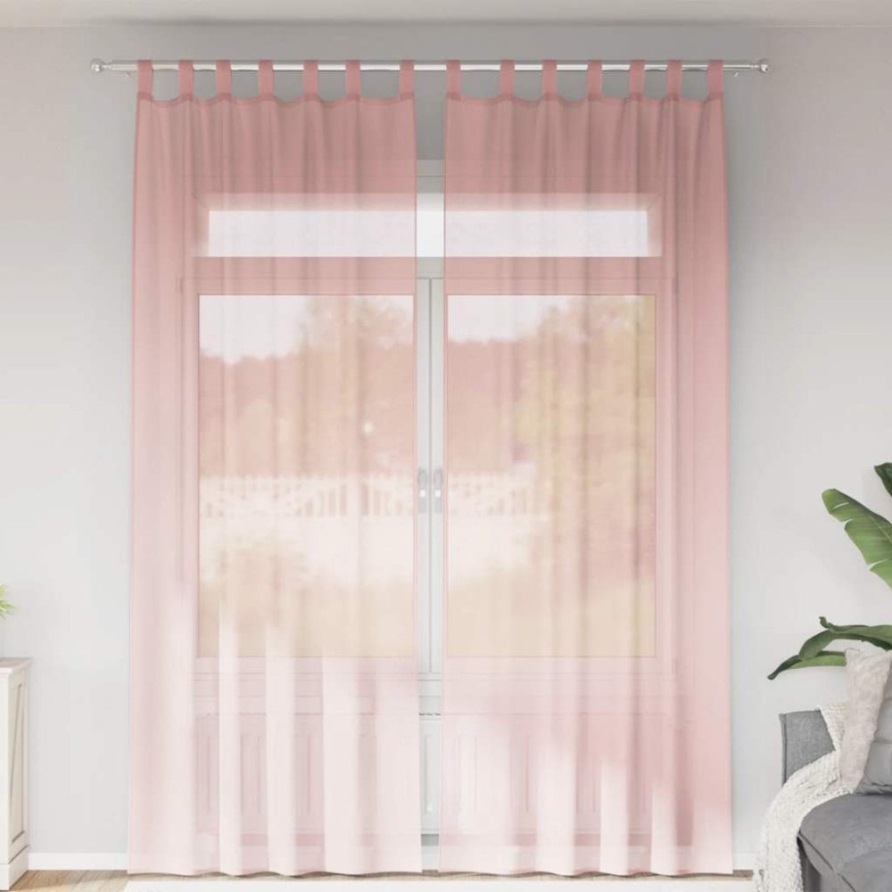 vidaXL Voile gardiner med stångfickor 2 st rosa