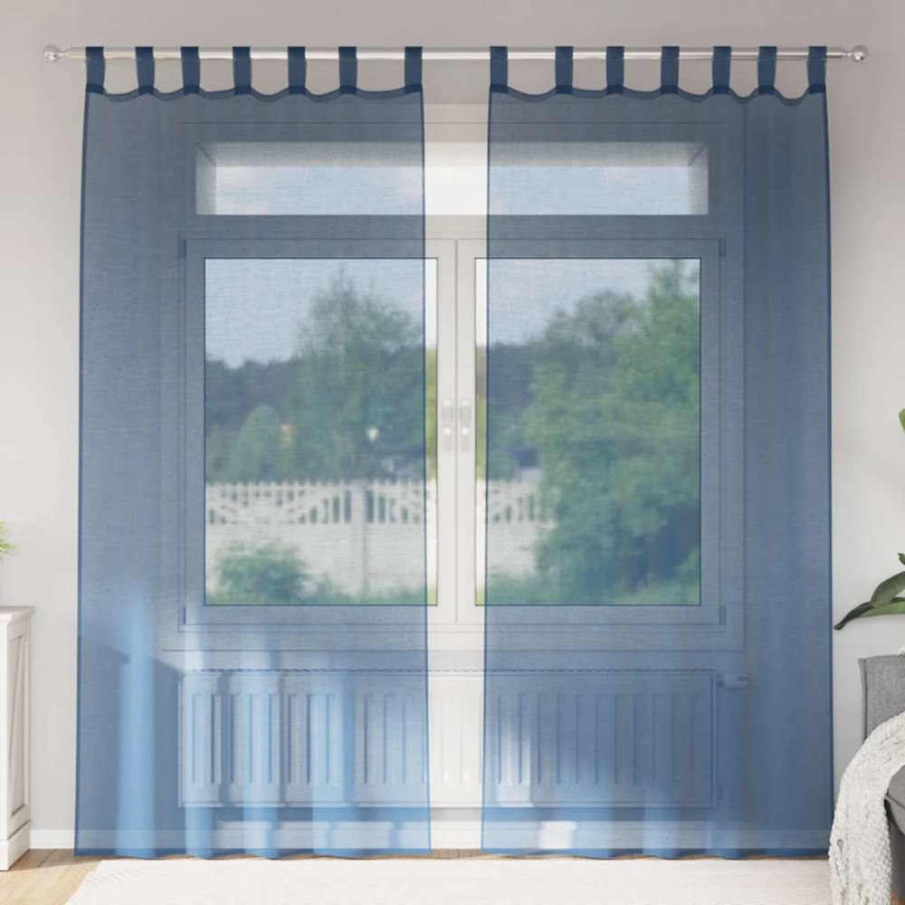 vidaXL Voile gardiner med stångfickor 2 st kungsblå
