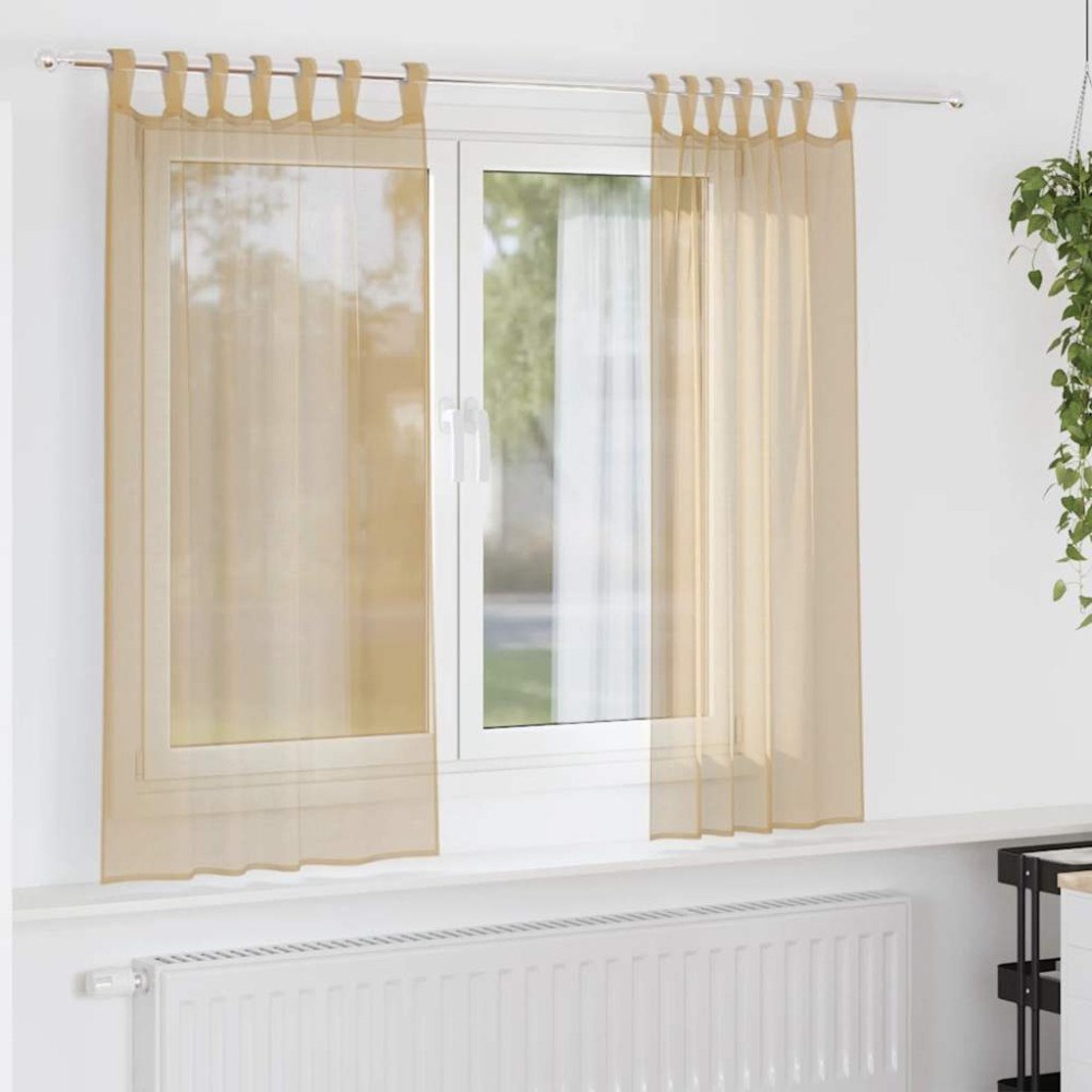 vidaXL Voile gardiner med stångfickor 2 st sand