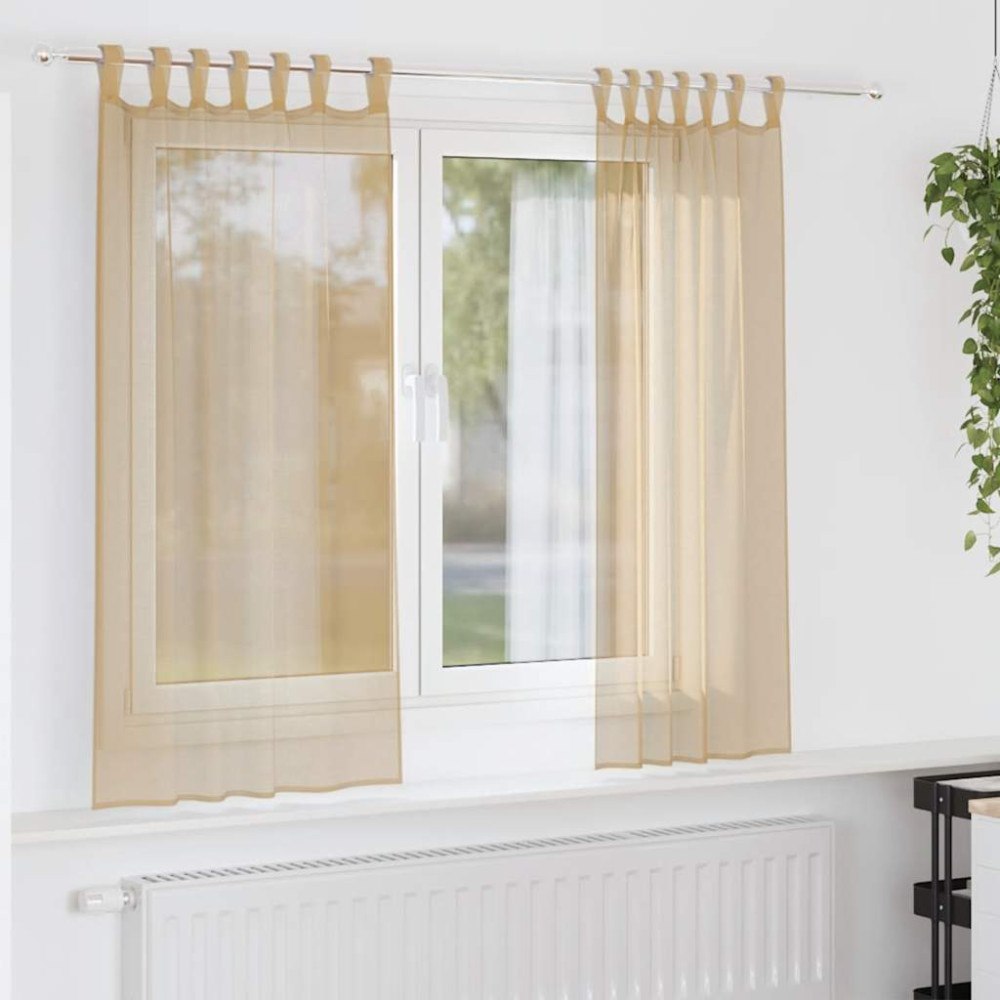 vidaXL Voile gardiner med stångfickor 2 st sand