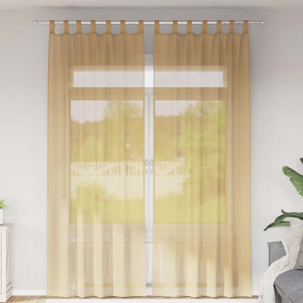 vidaXL Voile gardiner med stångfickor 2 st sand