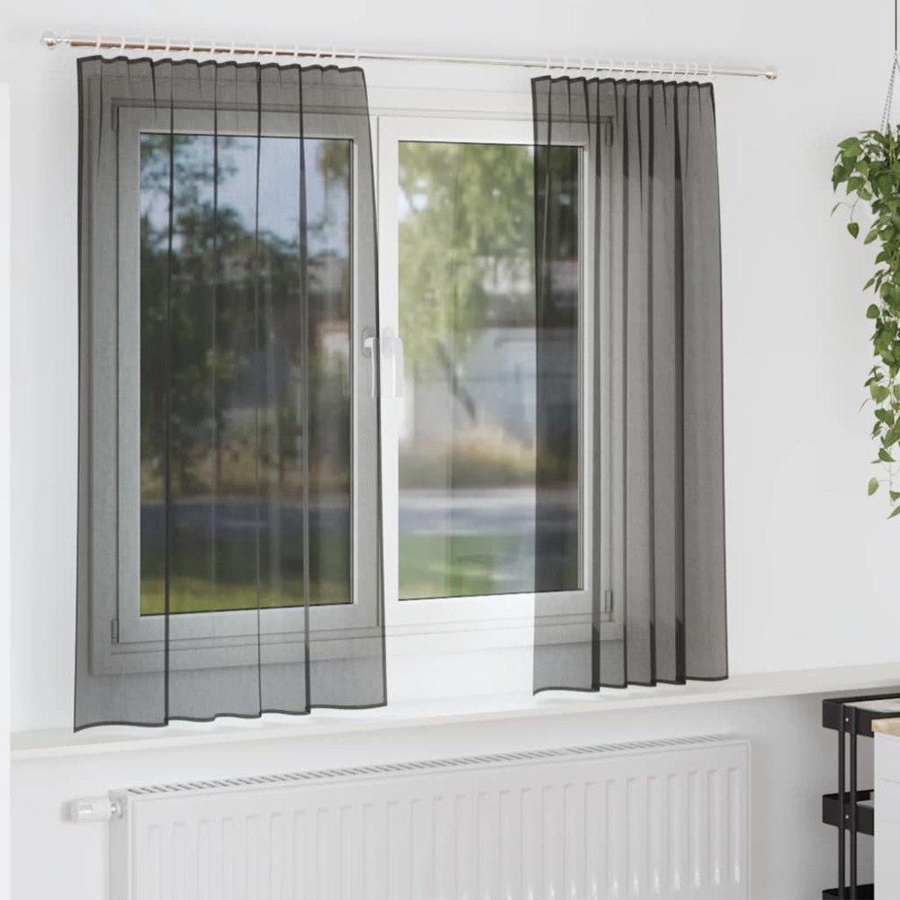 vidaXL Voile gardiner med fliktopp 2 st svart