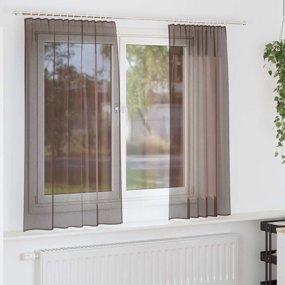 vidaXL Voile gardiner med fliktopp 2 st brun
