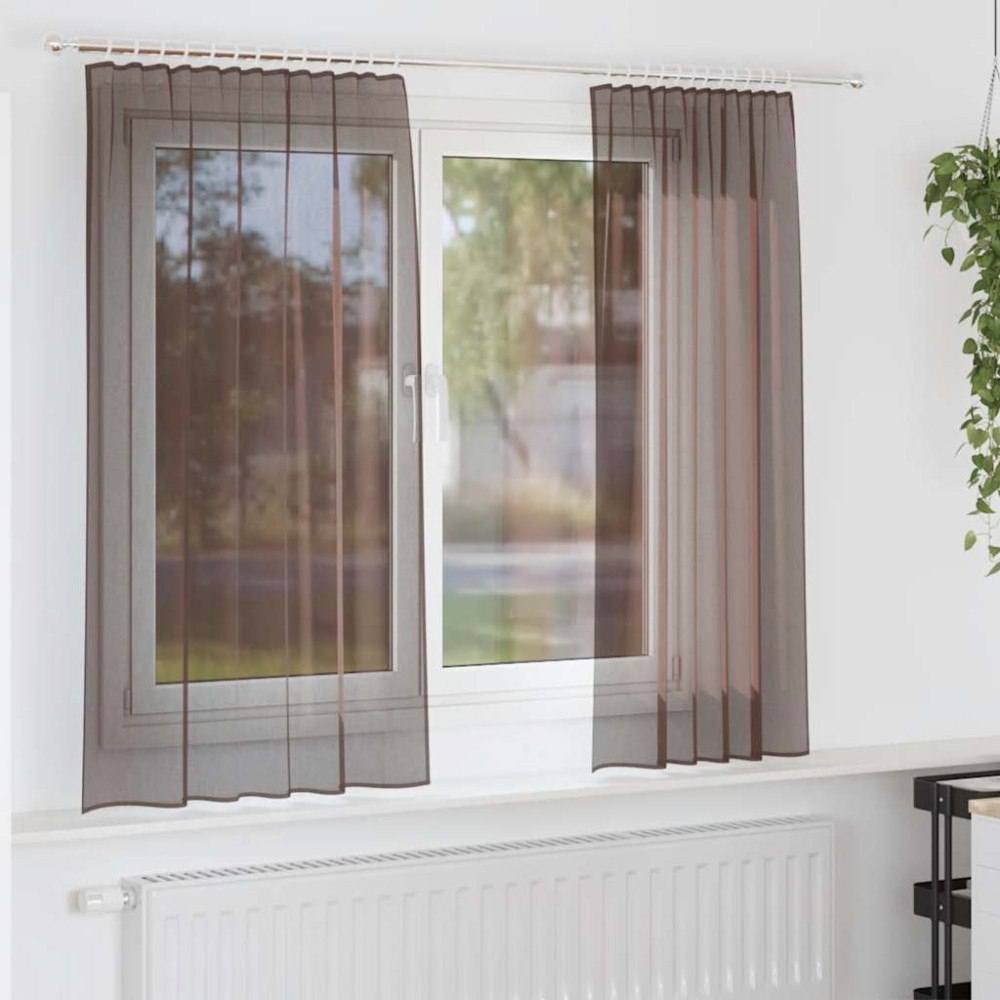 vidaXL Voile gardiner med fliktopp 2 st brun