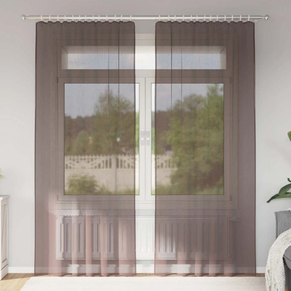vidaXL Voile gardiner med fliktopp 2 st brun