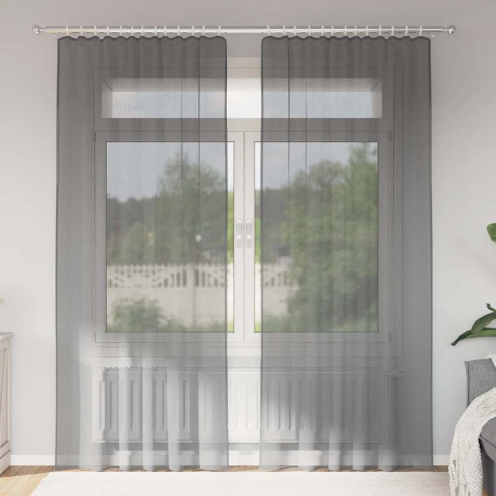 vidaXL Voile gardiner med öglor 2 st mörkgrå 140x245 cm