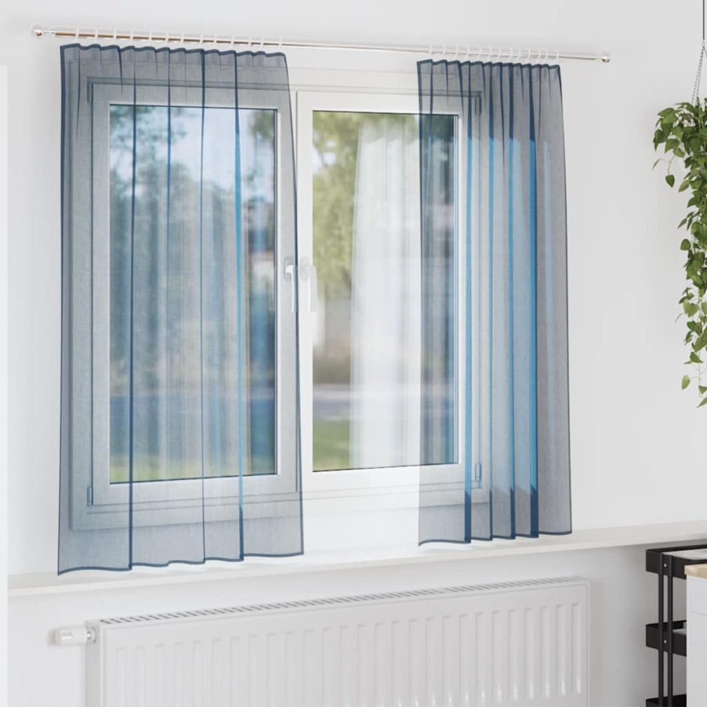 vidaXL Voile gardiner med öglor 2 st kungsblå 140x140 cm