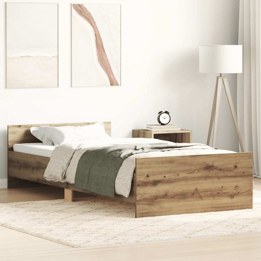 vidaXL Sängram utan madrass Artisan ek 90x190cm konstruerat trä