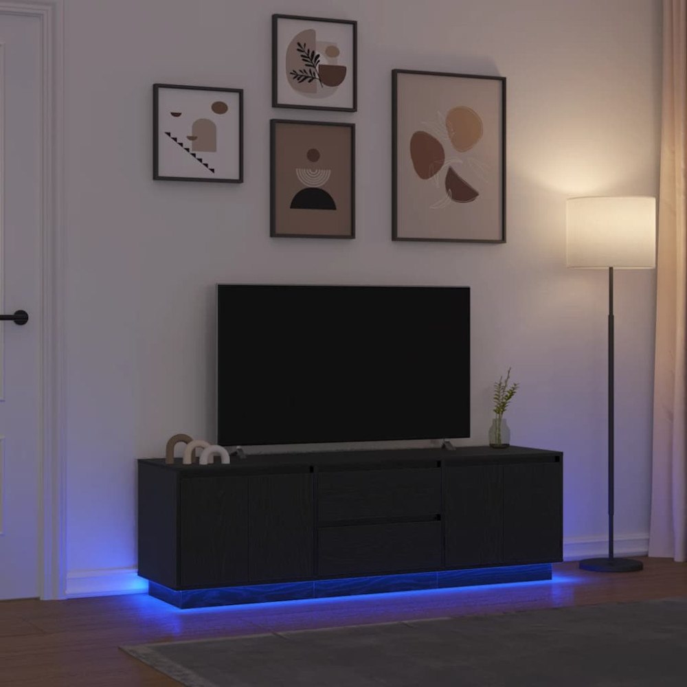 vidaXL TV-bänk med LED-lampor svart ek 160,5x41x50 cm