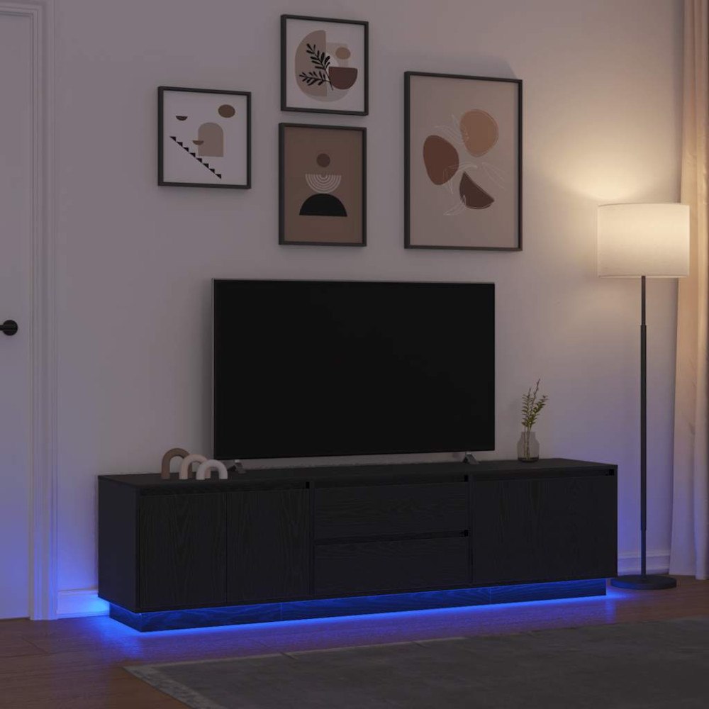 vidaXL TV-bänk med LED-lampor svart ek 193,5x41x50 cm