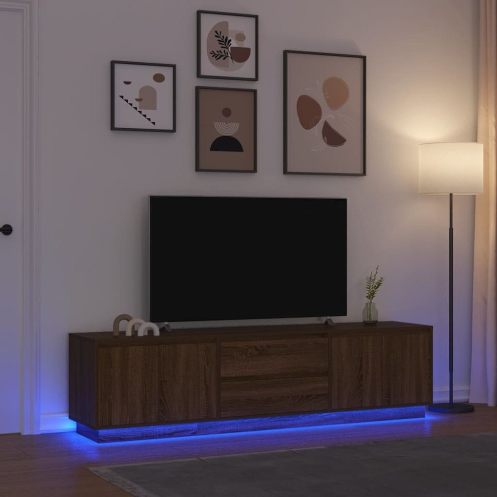 vidaXL TV-bänk med LED-lampor brun ek 193,5x41x50 cm