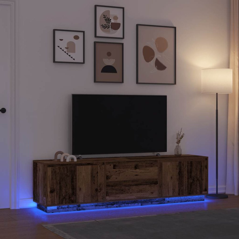 vidaXL TV-bänk med LED-lampor gammalt trä 193,5x41x50 cm