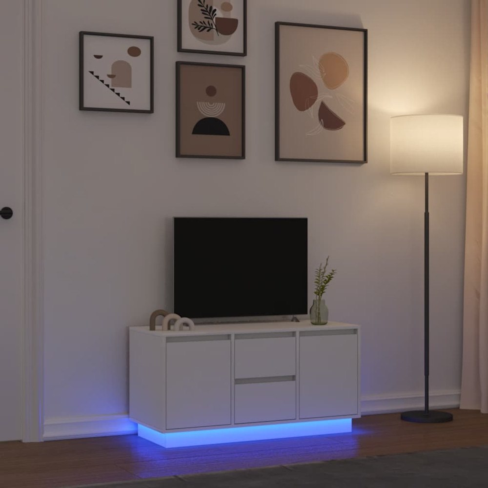 vidaXL TV-bänk med LED-lampor vit 100x41x50 cm