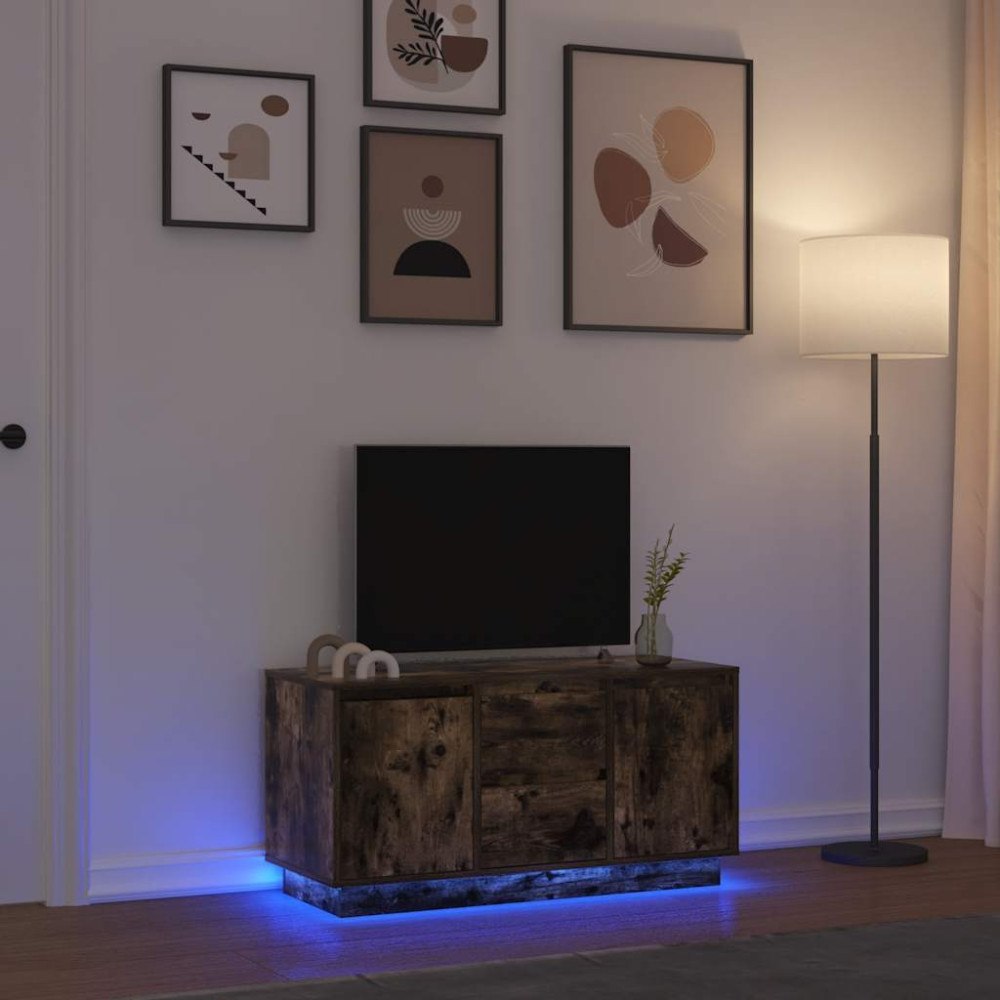 vidaXL TV-bänk med LED-lampor rökt ek 100x41x50 cm