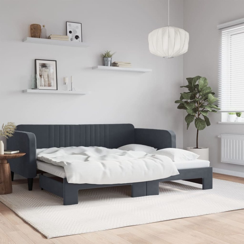 vidaXL Dagbädd utdragbar mörkgrå 90x190 cm sammet