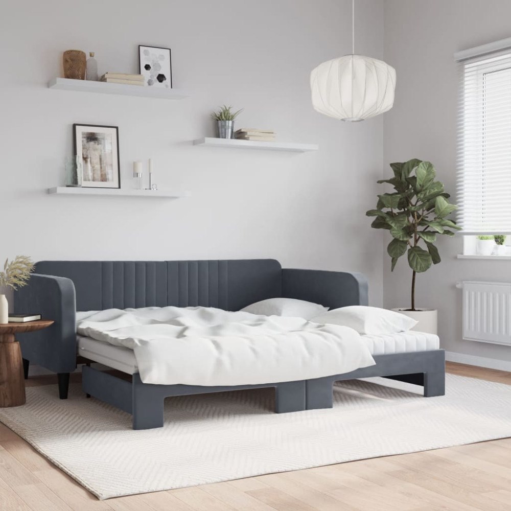 vidaXL Dagbädd utdragbar och madrasser mörkgrå 90x190 cm sammet