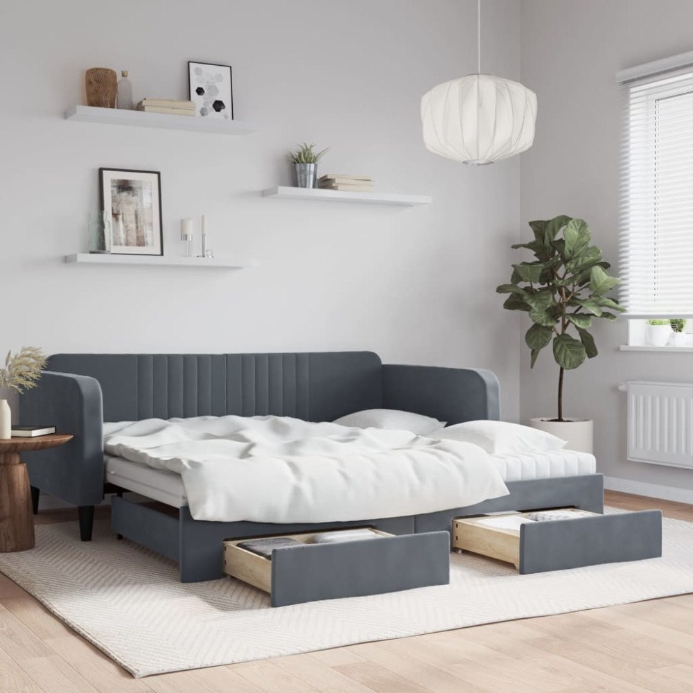 vidaXL Dagbädd utdragbar med lådor mörkgrå 90x190 cm sammet