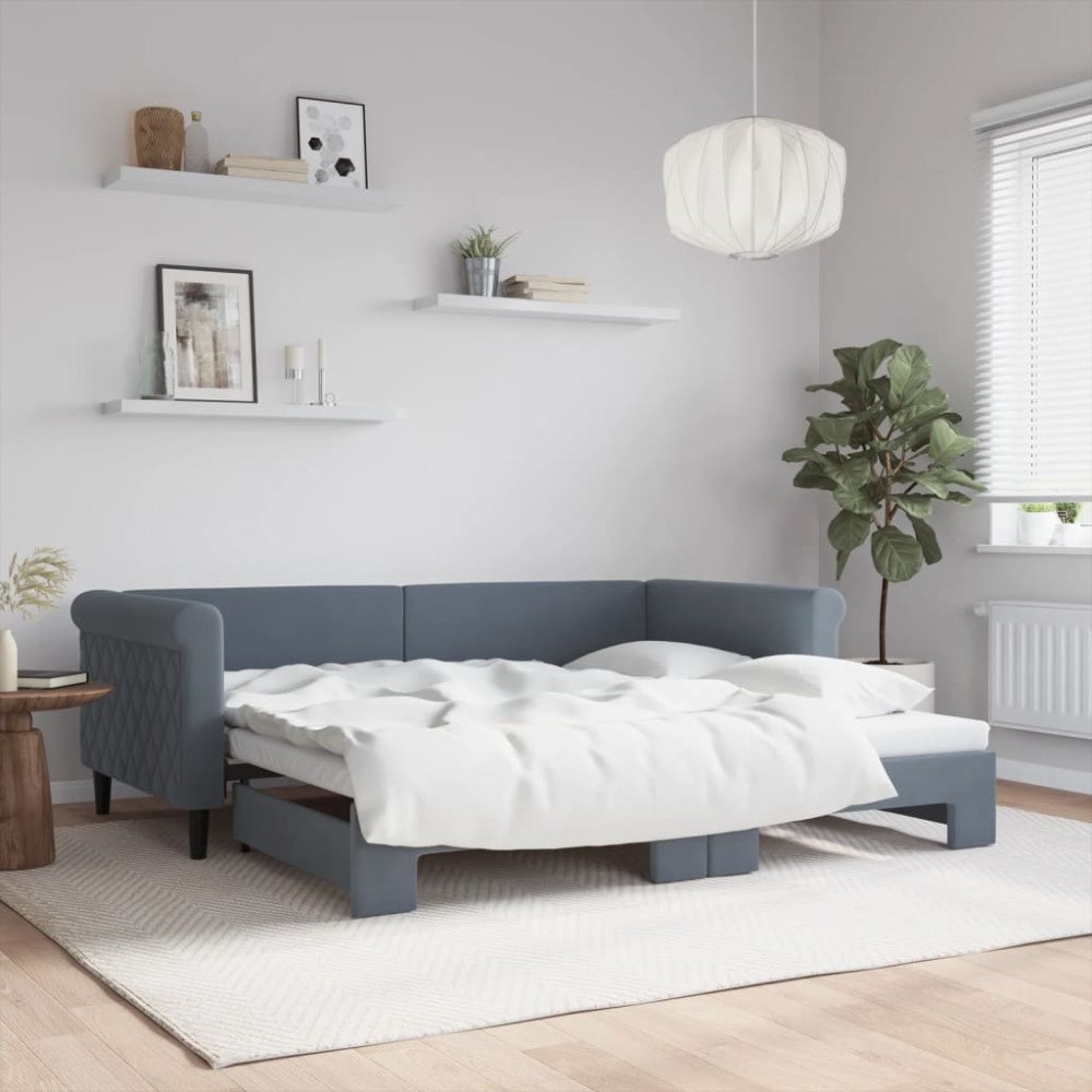 vidaXL Dagbädd utdragbar mörkgrå 90x190 cm sammet