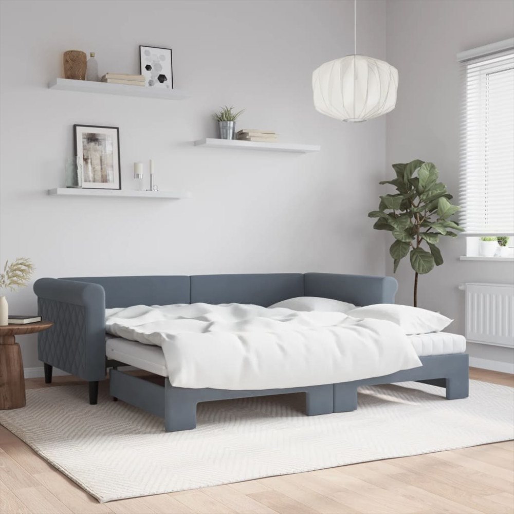 vidaXL Dagbädd utdragbar och madrasser mörkgrå 90x190 cm sammet