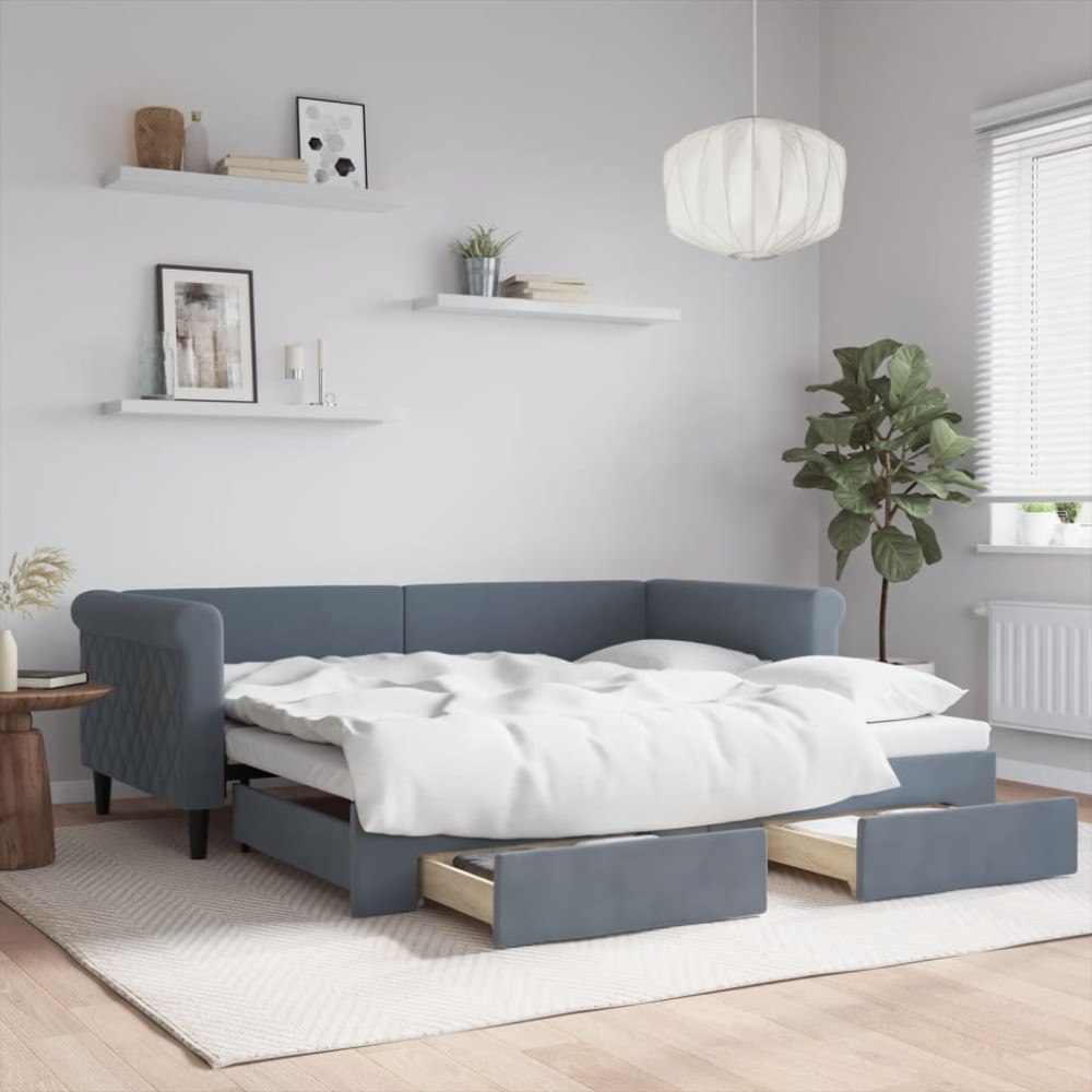 vidaXL Dagbädd utdragbar med lådor mörkgrå 90x190 cm sammet