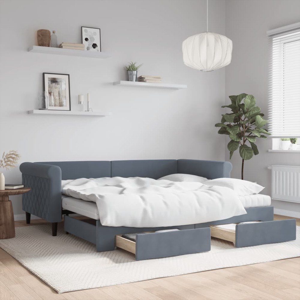vidaXL Dagbädd utdragbar med lådor mörkgrå 90x190 cm sammet