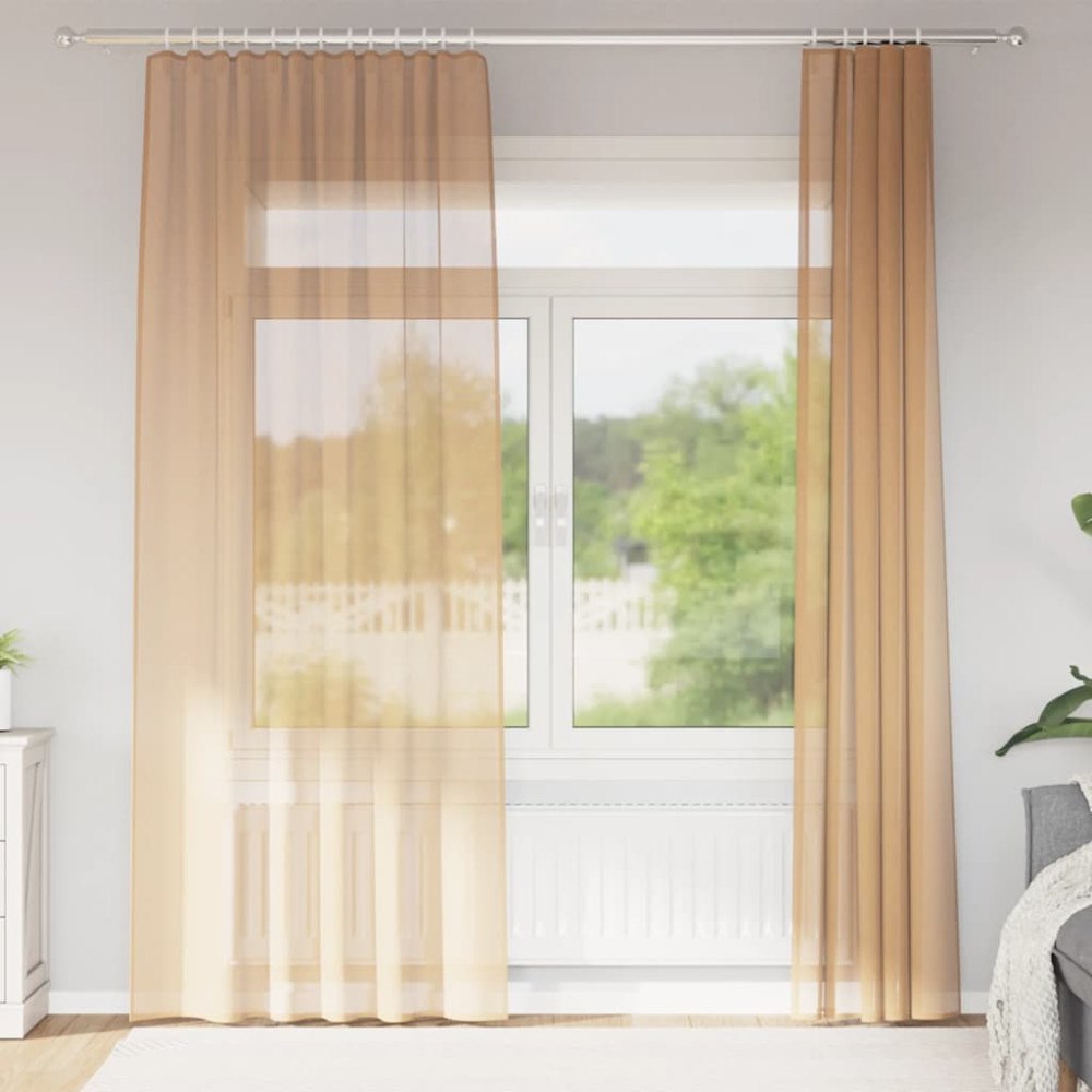 vidaXL Voile gardiner med öglor 2 st sand 140x245 cm