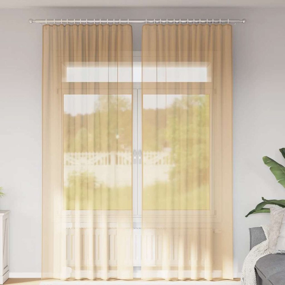 vidaXL Voile gardiner med öglor 2 st sand 140x260 cm