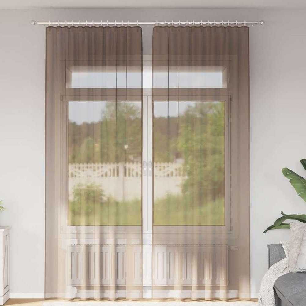 vidaXL Voile gardiner med öglor 2 st ljusbrun 140x260 cm