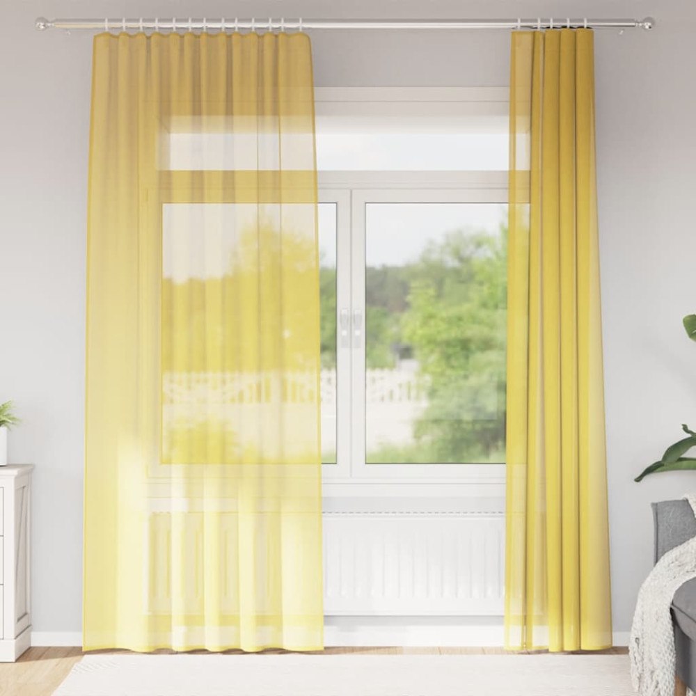 vidaXL Voile gardiner med öglor 2 st gul 140x245 cm