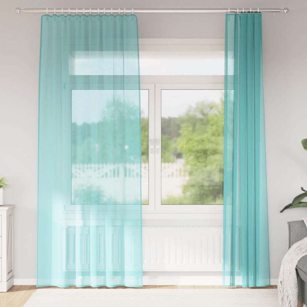 vidaXL Voile gardiner med öglor 2 st turkos 140x245 cm