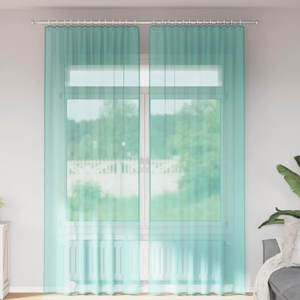 vidaXL Voile gardiner med öglor 2 st turkos 140x260 cm