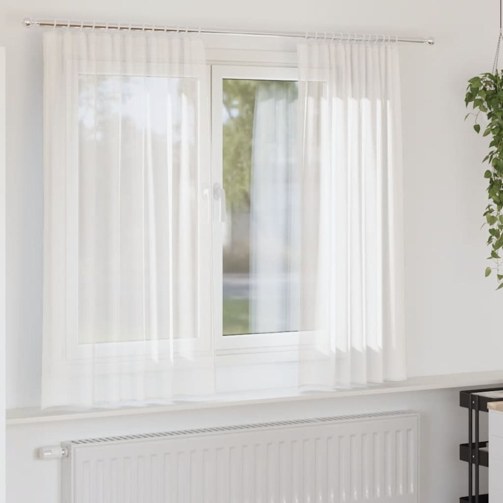 vidaXL Voile gardiner med öglor 2 st vit 140x175 cm