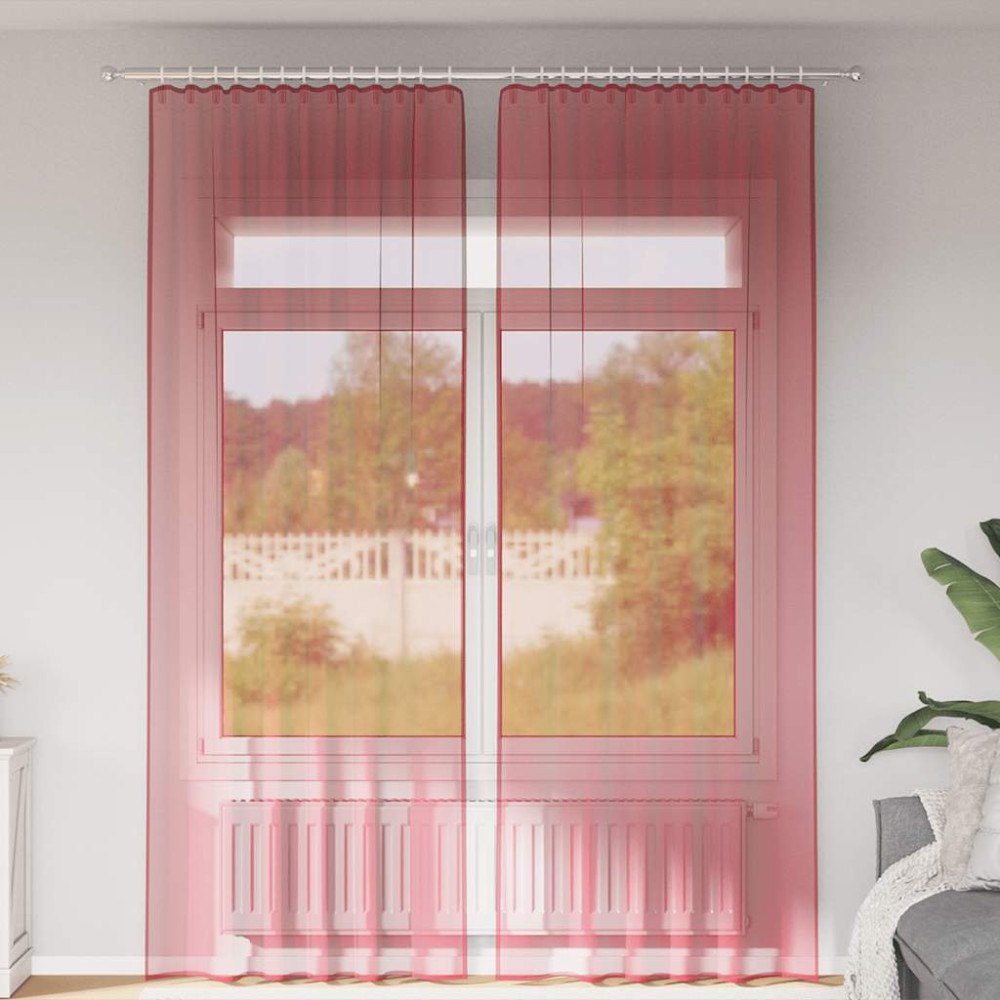 vidaXL Voile gardiner med öglor 2 st vinröd 140x260 cm