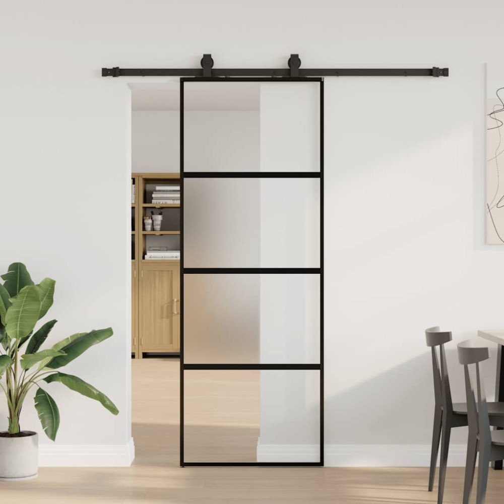 vidaXL Skjutdörr med beslag svart 76x205 cm härdat glas