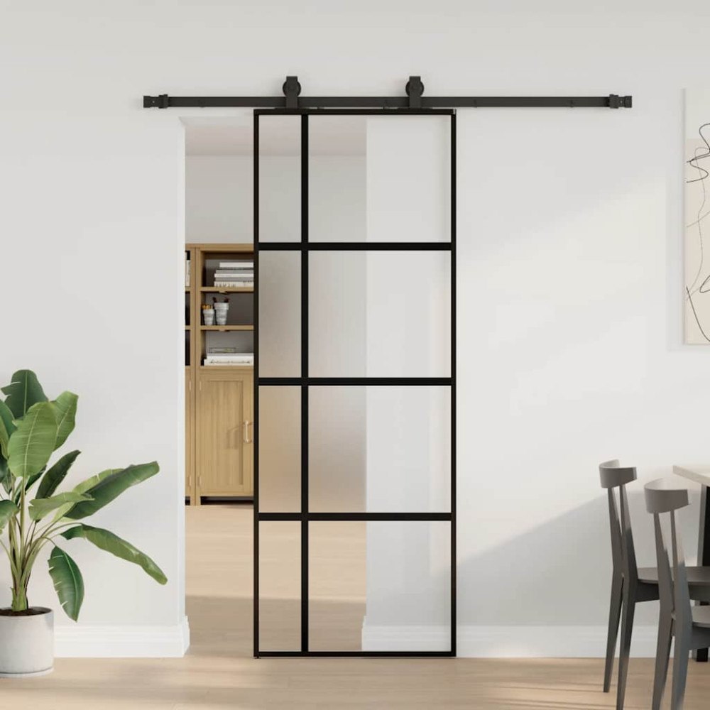 vidaXL Skjutdörr med beslag svart 76x205 cm härdat glas