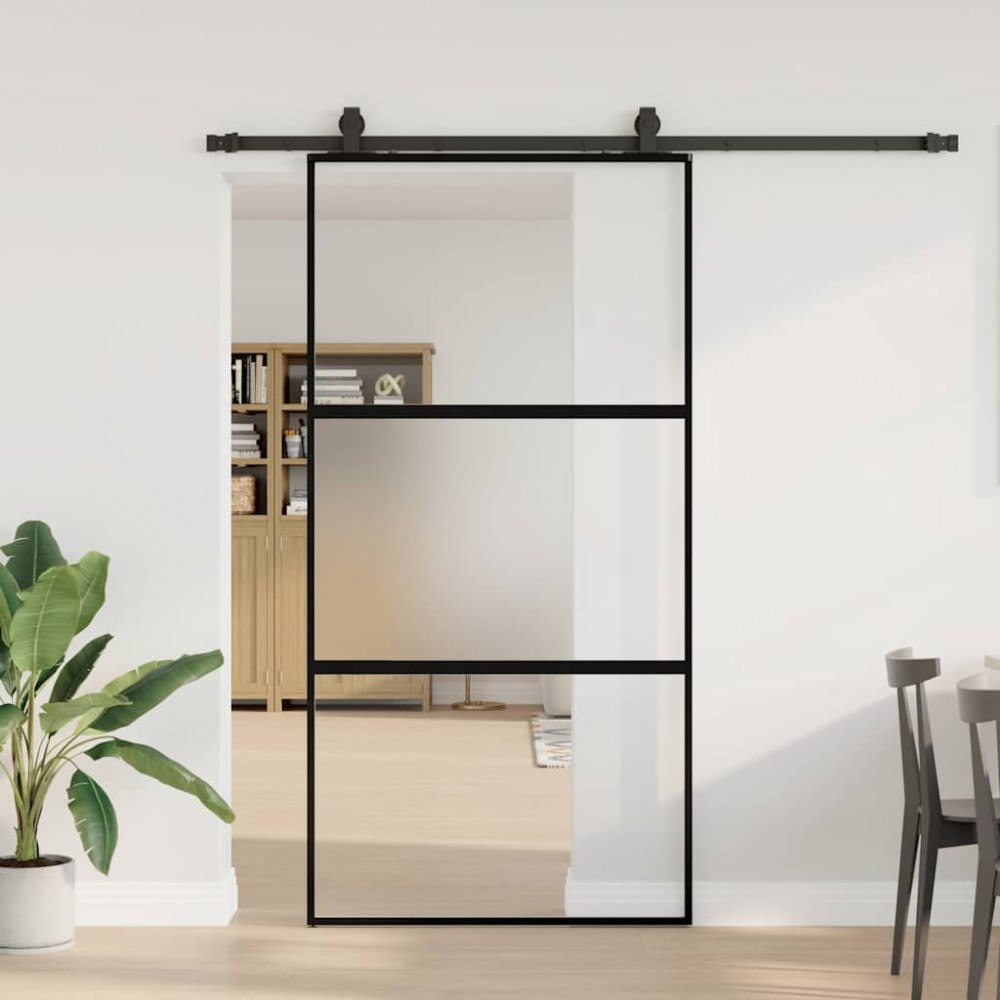 vidaXL Skjutdörr med beslag svart 102,5x205 cm härdat glas